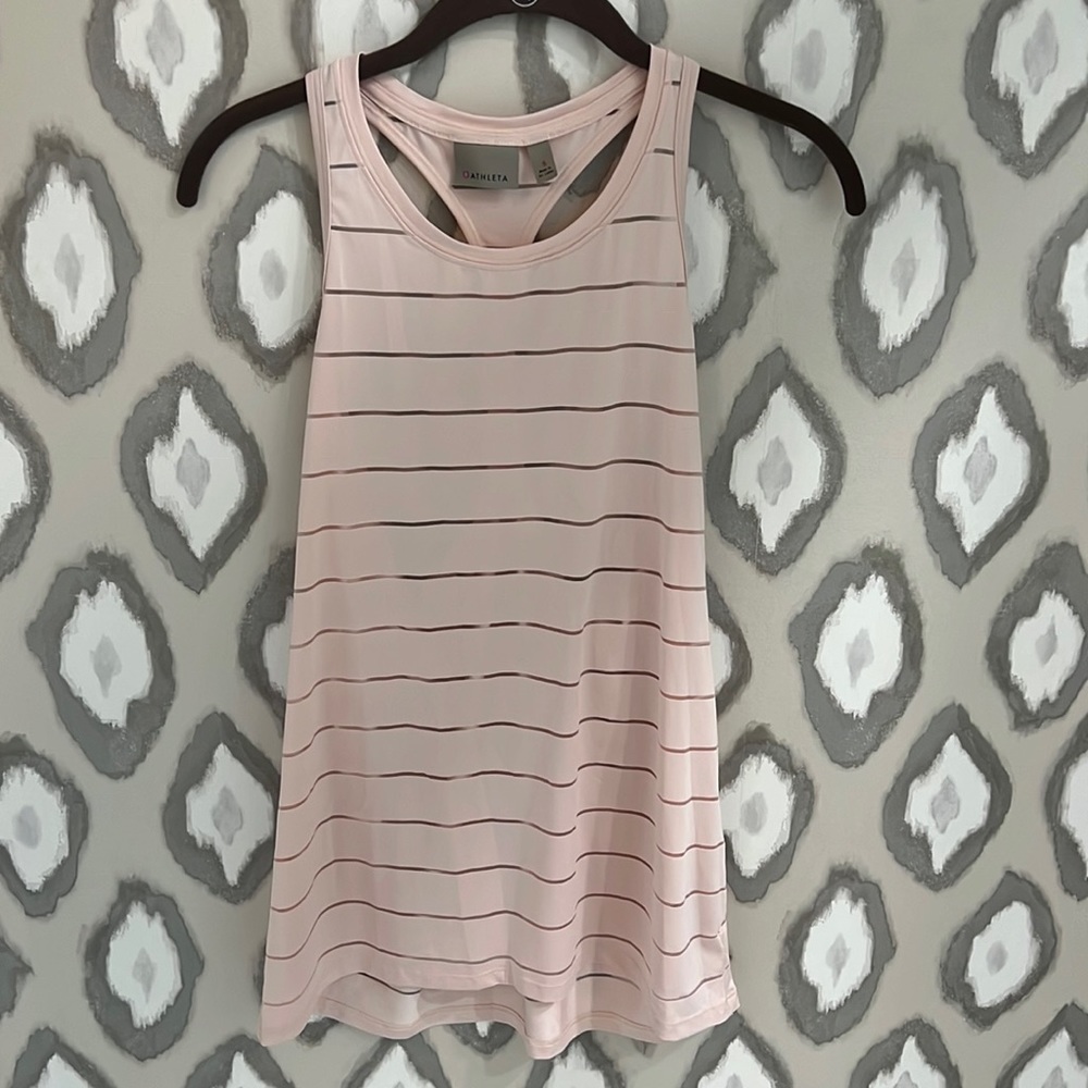 pink athletic razor back tank top with sheer stripes